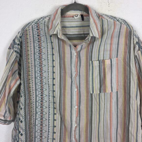 Anthropologie Akemi And Kin Embroidered Striped Button Down Top XS/S Oversized - Picture 4 of 12